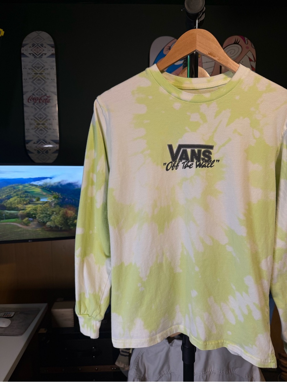 Vans Men’s Custom Lime & White Tie-Dye Long Sleeve Tee